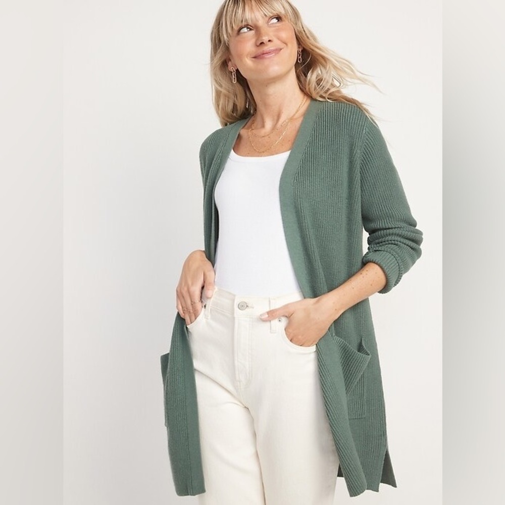 NWT Old Navy Olive green Shaker-Stitch Long-Line Open-Front Sweater 3X